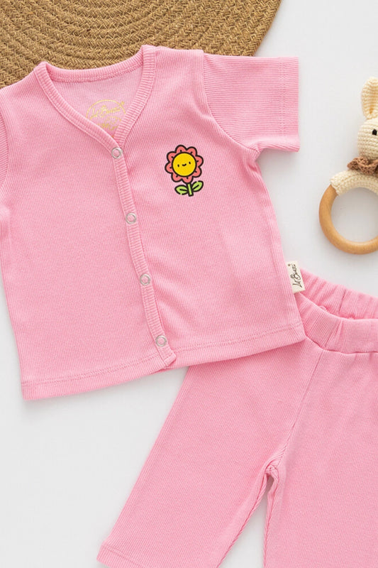 Pink-Posie-RibKnit-Unisex-Baby-Top-and-Pant-Set