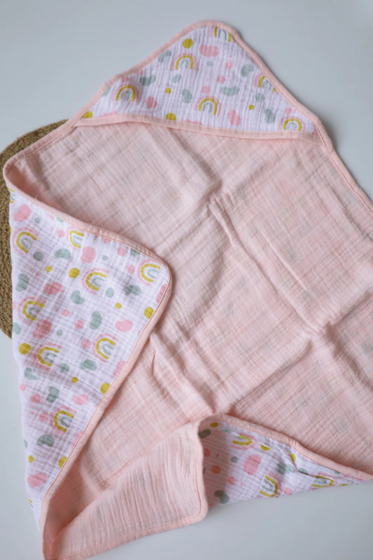 Rainbow-Muslin-Hooded-Baby-Towel