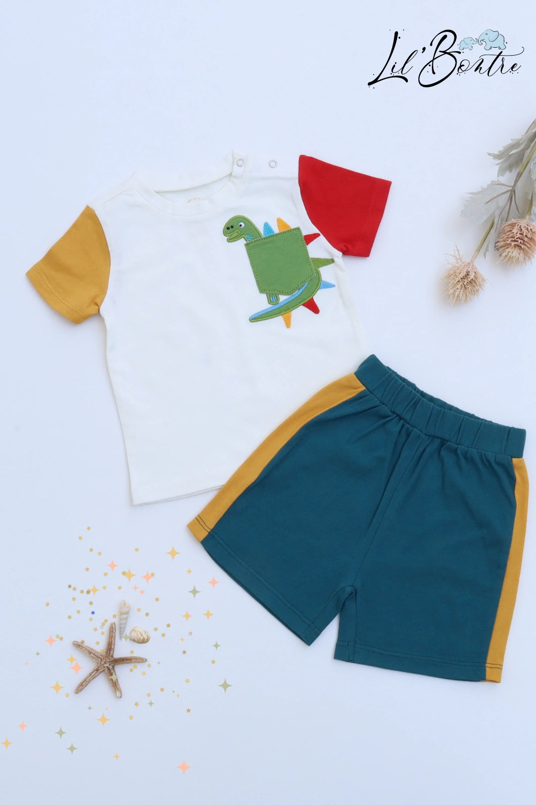 Unisex-Kids-Top-and-Shorts-Dino-Patch-Set