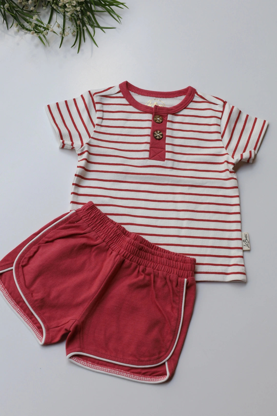 Unisex-Kids-Top-and-Shorts-Red-Stripes