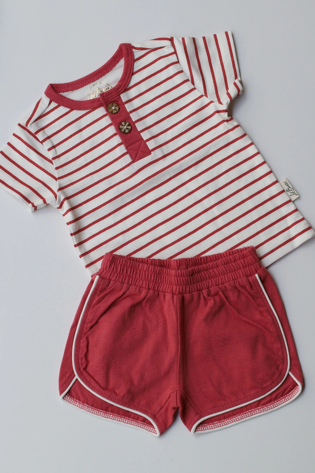Unisex-Kids-Top-and-Shorts-Red-Stripes