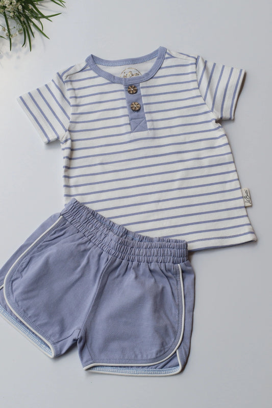 Blue Stripes-Unisex Kids Top and Shorts
