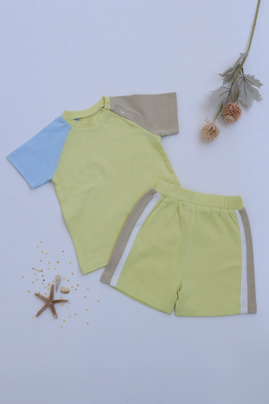 Beige-Blue-Boys-T-Shirt-Shorts-Set