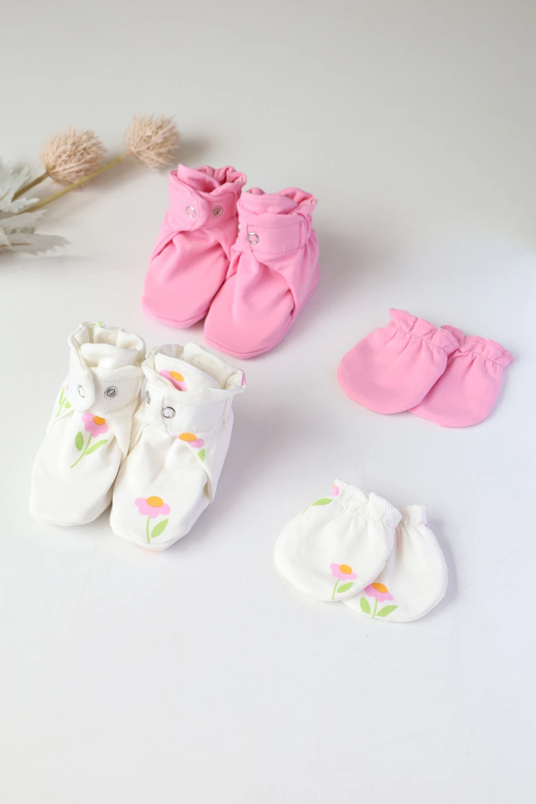 Floral-Fluff-Baby-Mittens-and-Booties