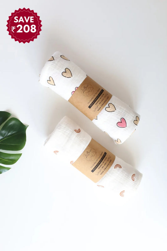 Heart Arcs-Muslin Baby Swaddle Pack of 2