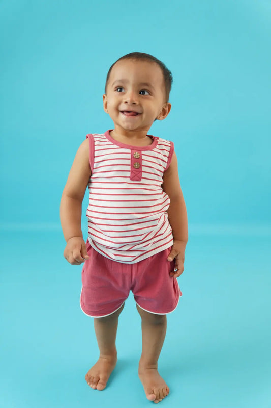 Kids-Boys-Vest-and-Shorts-Red-Stripes