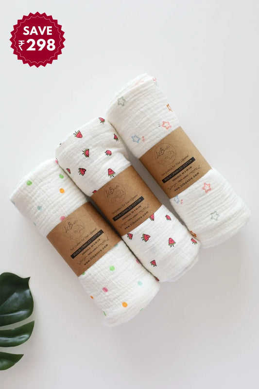 Lovey Bubbles-Muslin Baby Swaddle Pack of-3