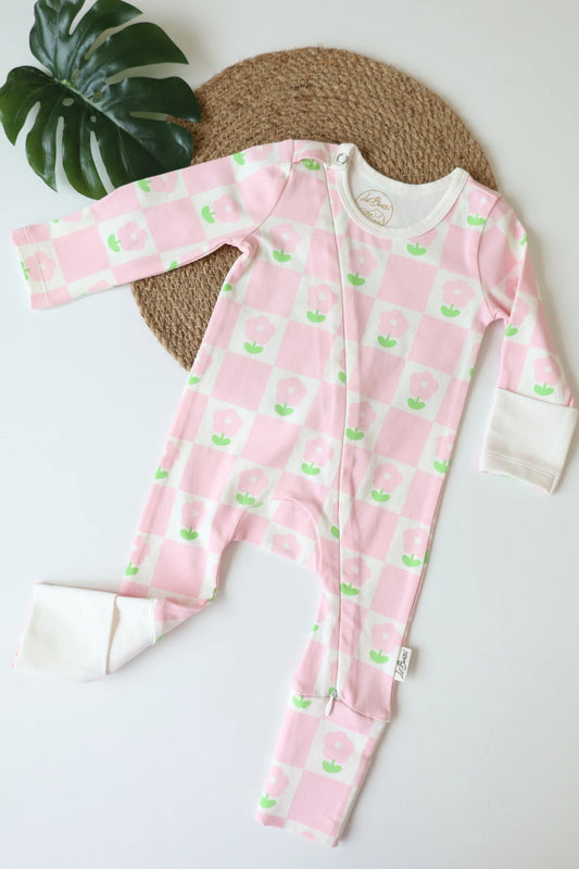 Pink-Checked-Flora-Suit-Newborn-Baby-Sleepsuit