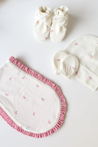 Quad Dew-Cap Mittens Booties and Burp Cloth Combo