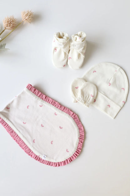 Quad Dew-Cap Mittens Booties and Burp Cloth Combo