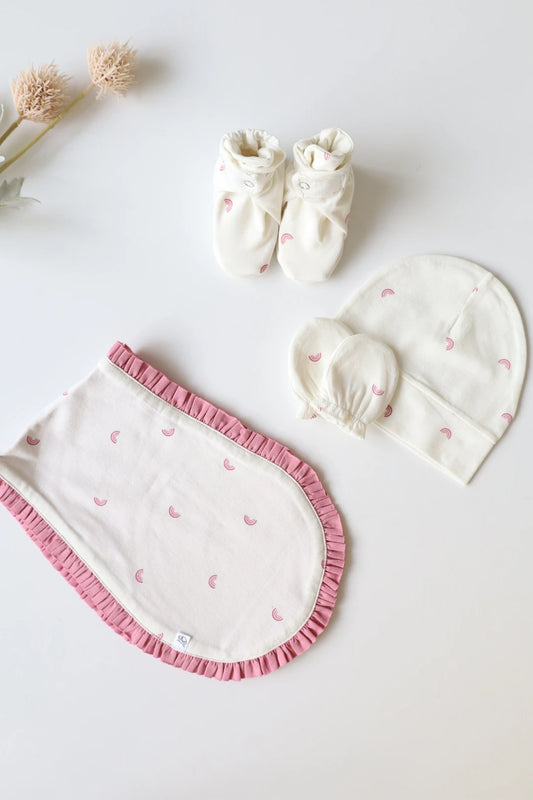 Quad Dew-Cap Mittens Booties and Burp Cloth Combo