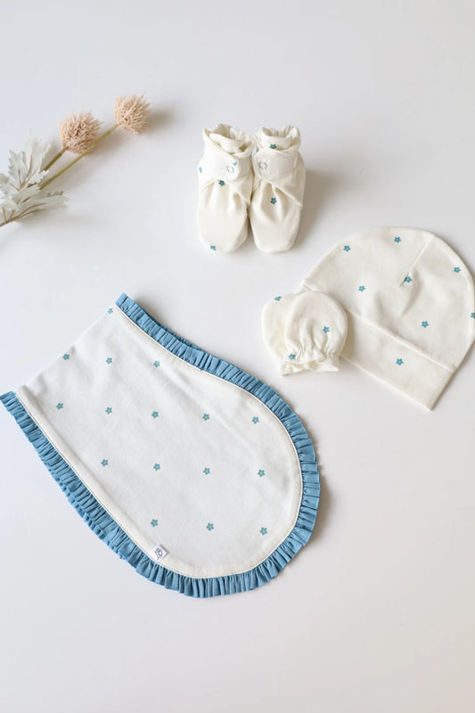 Quad Dew-Cap Mittens Booties and Burp Cloth Combo