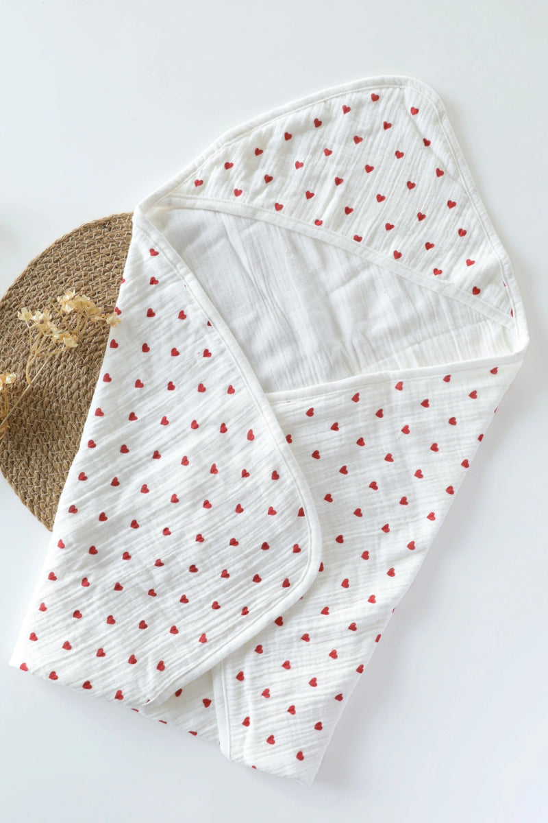 Red Heart-Muslin Hooded Baby Towel