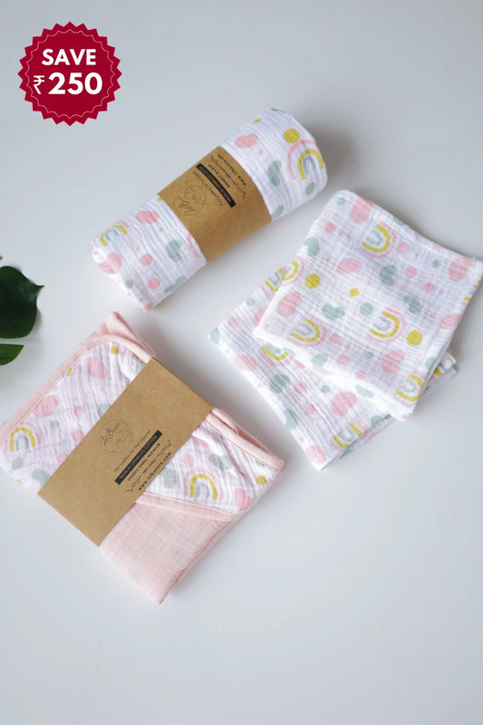 Snuggle-Set-3-Combo-of-Muslin-Baby-Swaddle-Hooded-Towel-and-Wipes