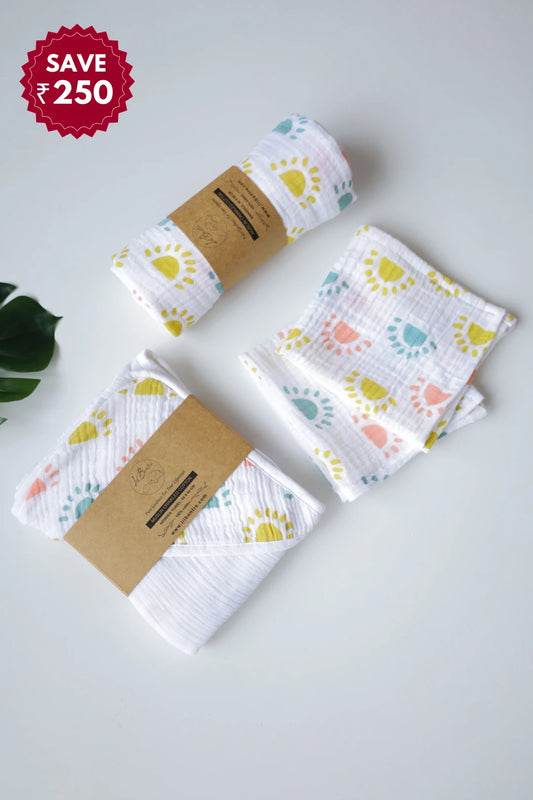 Snuggle-Set-4-Combo-of-Muslin-Baby-Swaddle-Hooded-Towel-and-Wipes