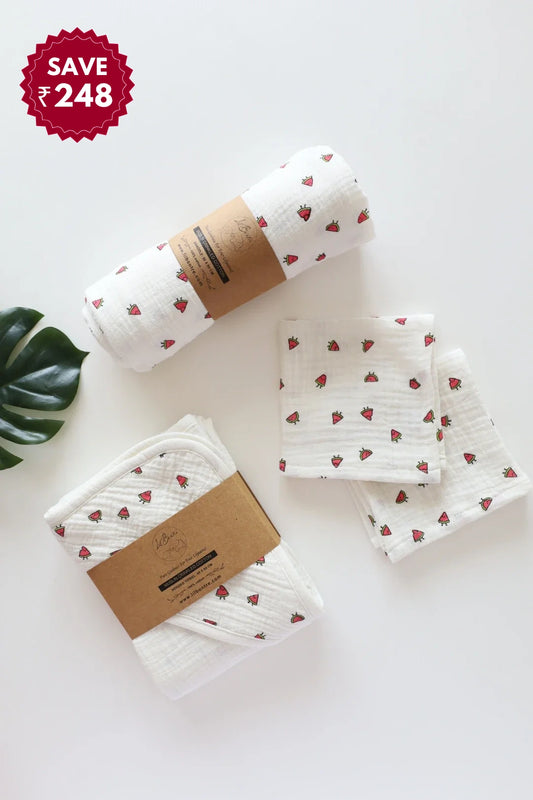 Snuggle Set-8-Combo of Muslin-Baby Swaddle, Hooded Towel & Wipes