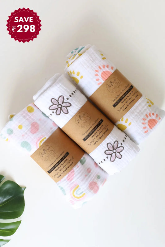Sunrise Blossom-Muslin Baby Swaddle-Pack of 3