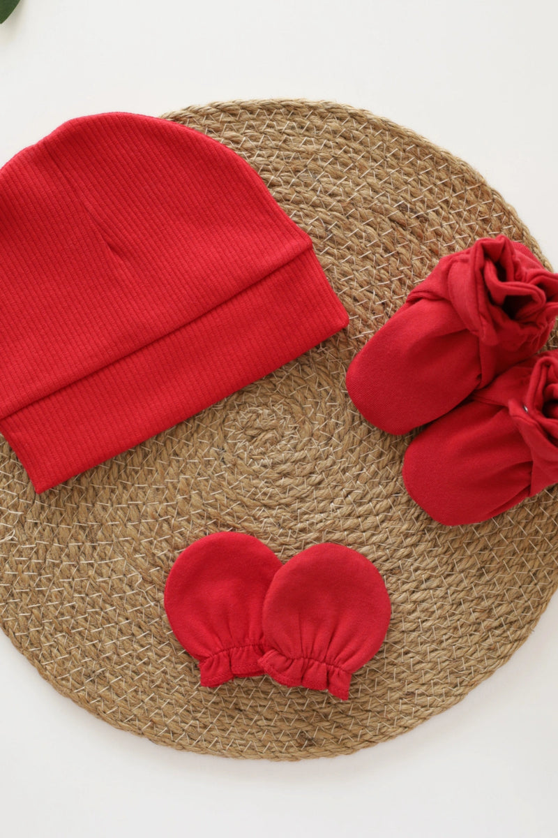 Trio Cherry-Cap, Mitten and Bootie