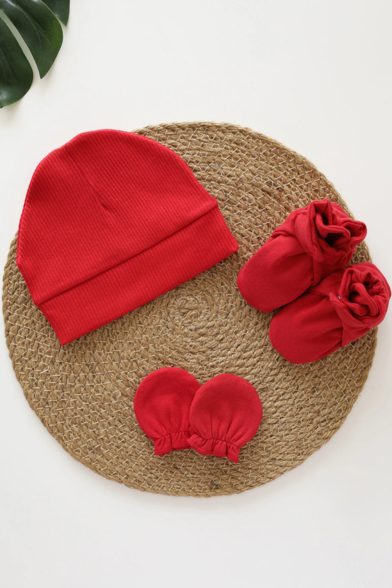 Trio Cherry-Cap, Mitten and Bootie