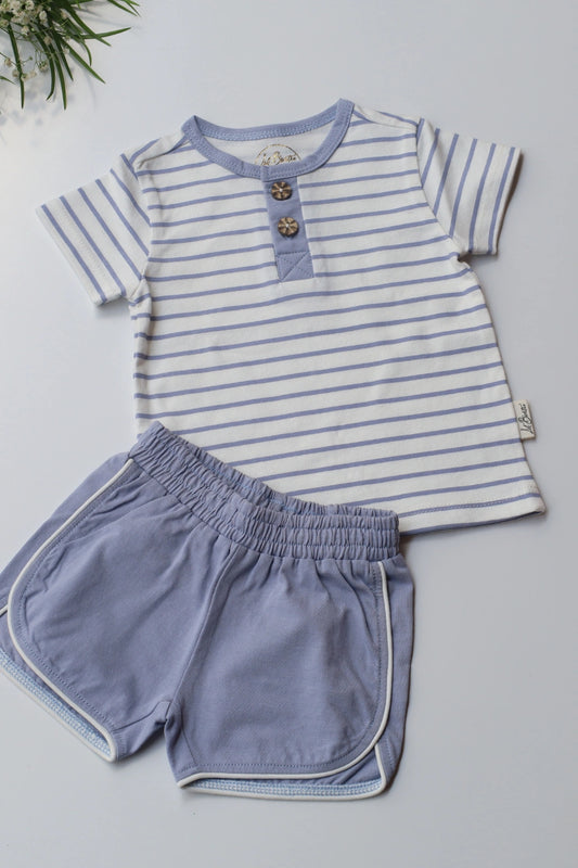 Unisex-Kids-Top-and-Shorts-Blue-Stripes