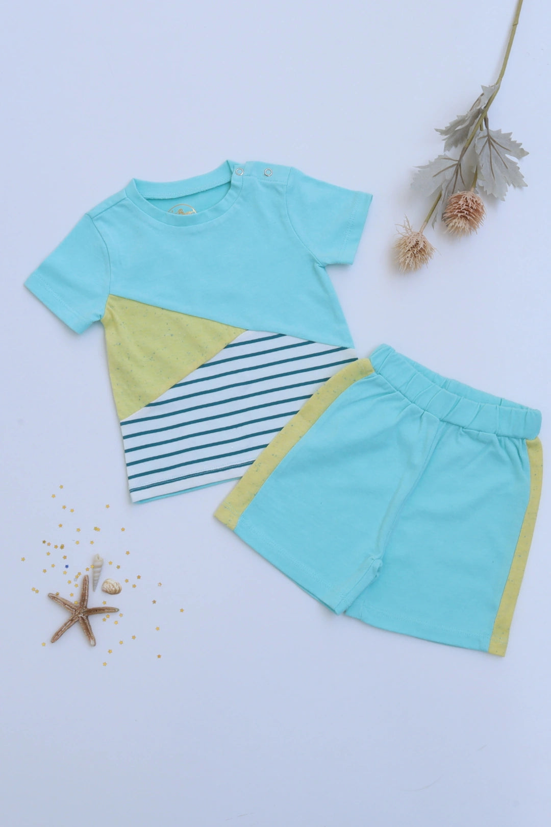 Unisex-Kids-Top-and-Shorts-Dino-Patch-Set-Neppi-Stripes