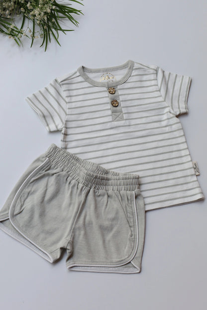 Unisex-Kids-Top-and-Shorts-Grey-Stripes