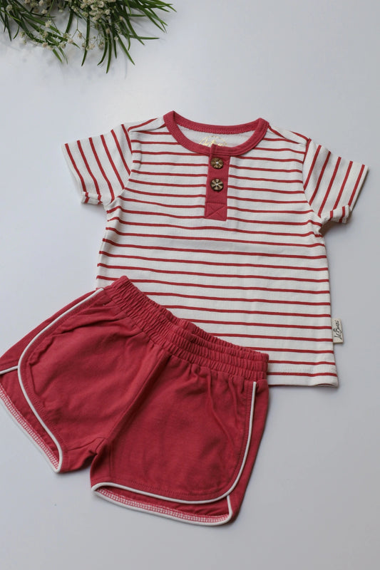 Unisex-Kids-Top-and-Shorts-Red-Stripes